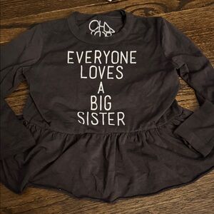 Chaser Black Long-Sleeve Peplum Top with "Everyone Loves A Big Sister"